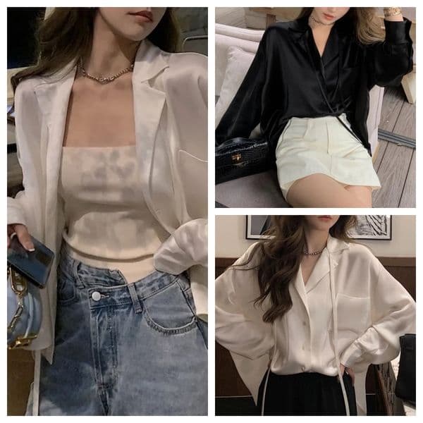 Designer Womens Blouses Shirts Anagram Silk and satin Classic Summer New T-Shirt Casual Long Sleeve Tops Femme Pocket Letter Embroidery loose 25SS