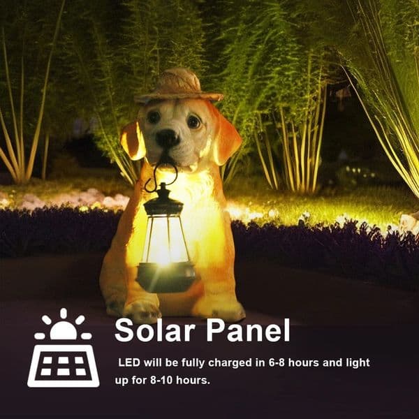 Resin Garden Dog Statue with Straw Hat and Solar LED Light Cute Dog Pattern Decorative Gift Dog Statue Outdoor Decoration 241021