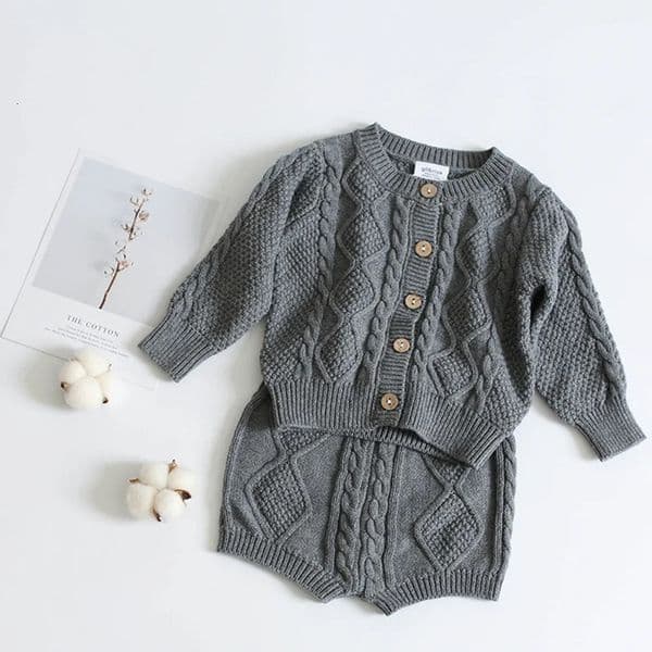 Cotton Boys Girls baby knitted sweater cardiganshorts autumn and winter childrens clothing baby clothing set 241022