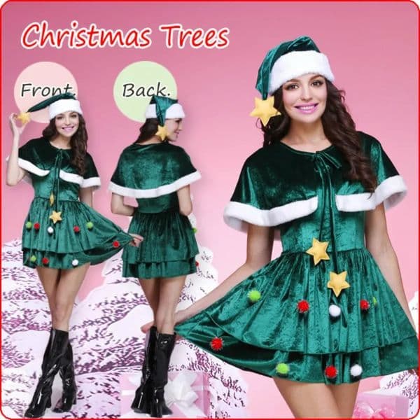 1pc Christmas Cosplay Tree Costume Carnival Party Green Woman Man Couple Winter Warm Stage Performance Po Studio 241022