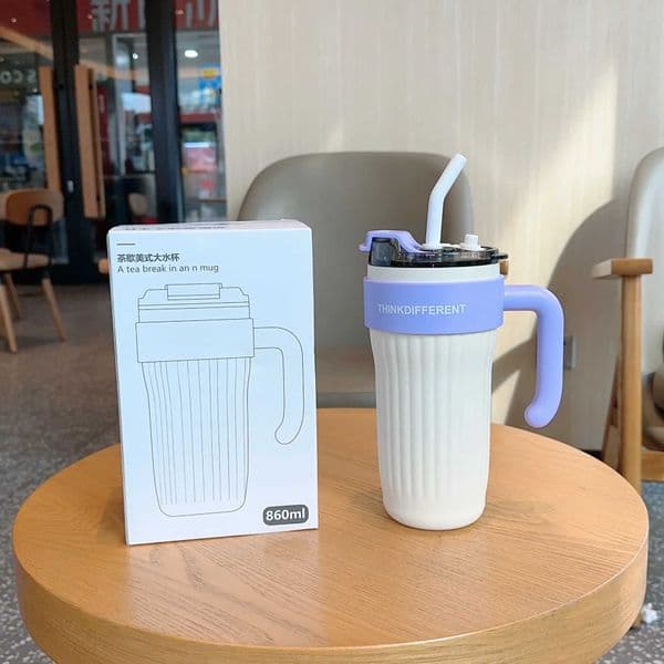 New Arrival 860ml handle cup 316 stainless steel insulated cup ice cream cup hot straw cup vacuum straw bottle M241022