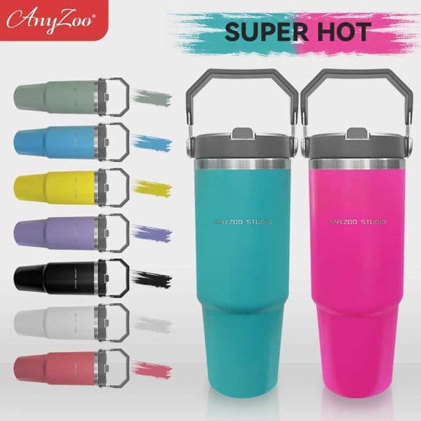 New Arrival 900ml portable car cup stainless steel hot cup with straw travel sports water bottle handle cover coffee vacuum valve cover M241022