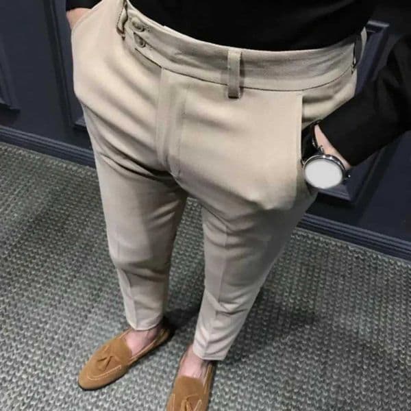 Chic Ninth Trousers Ankle Length Straight Pattern Men Trousers Office Slim Fit Men Suit Pants ClothesX241023