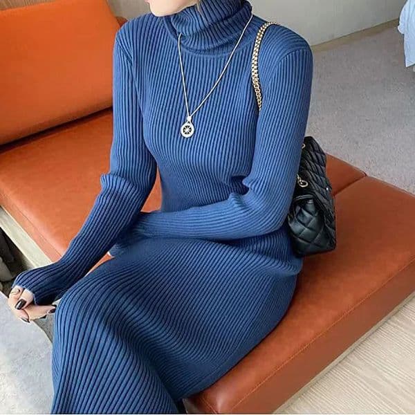 Abrini Womens Plain Collar Knitted Dress Casual Long Sleeve Tight Sweater Ribbon Solid Color Womens Party Vest Autumn/Winter 241022