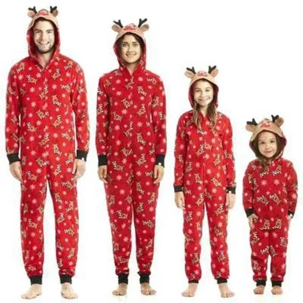 Family reindeer ear muffs one-piece jumpsuit adult and childrens clothing set pajamas Christmas appearance pajamasW241022