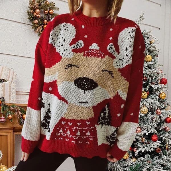 Pull Femme Christmas Sweater Funny Reindeer Printed Sweat Women Winter Xmas Sweaters Jumpers Knitwear Tops 241021