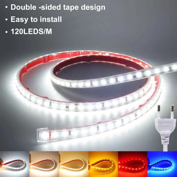 AC220V 230V LED Strip Lights EU UK Plug SMD2835 120LEDs/m Waterproof Lamp With Adhesive Tape Warm Natural White Red Blue YellowLX241023