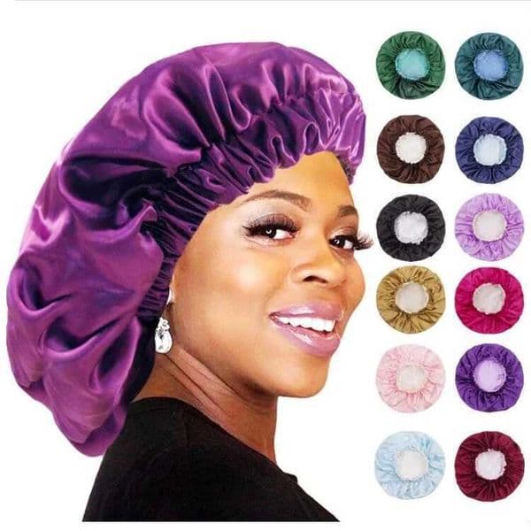 Bandanas Durag Solid Color Reversible Silky Satin Bonnet Double Layer Sleep Night Cap Head Cover Bonnet Hat for For Curly Springy Hair Black z241024