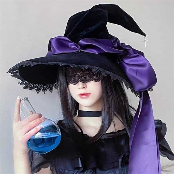 Handmade Lace Witch Pointed Hats Bandage Bow Wizard Hat Adult Gothic Lolita Cosplay Costume Accessories Halloween Party Mens Fedora 230920