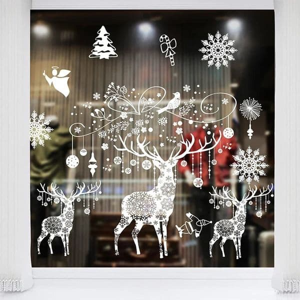Christmas Window Stickers Electric Glass Decoration Santa Claus Elk Snowman Wall Decoration Year White Stickers 241023
