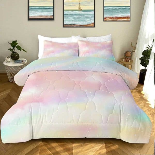 3 Piece Dreamy Iridescent Clouds Printed Comforter Set Comfortable Quilt Set Suitable for All Seasons Home DecorXJ241024
