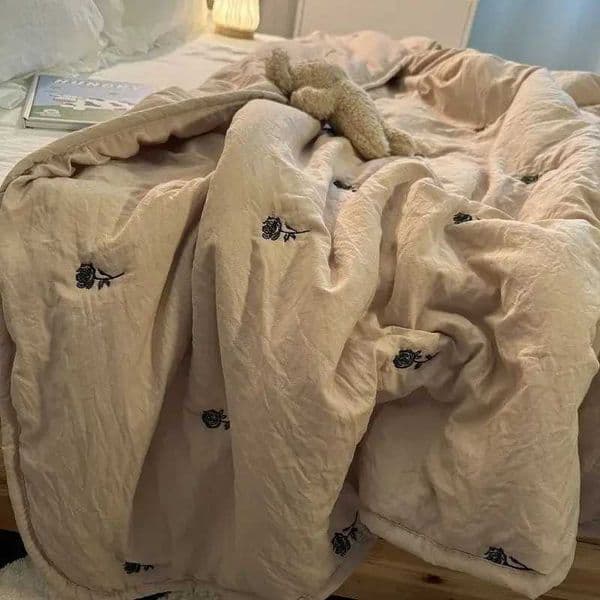 Summer bedding Japanese mini fashion coffee colored washed cotton single bedding with air conditioning machine cleaning W241024