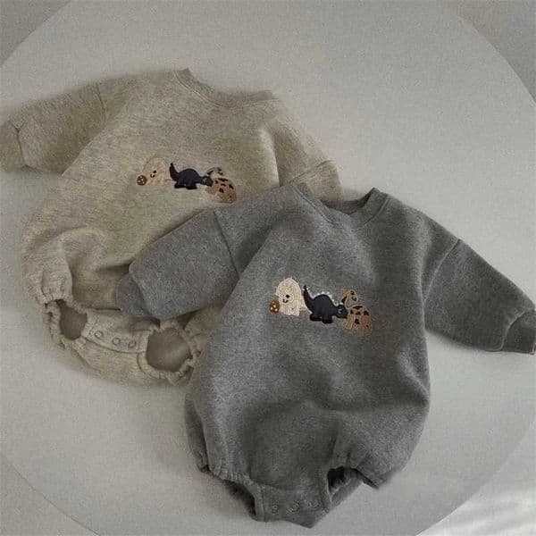 MILANCEL Baby Bodysuits Fur Lining Boys One Piece Toddler Girls Clothing Embroidery Baby ClothesXJ241025