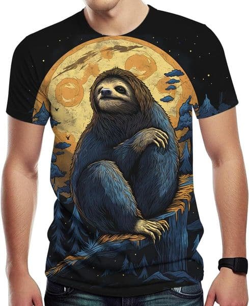 Mens T shirt Sloth Moon Short Sleeved Shirt Tee Digital Tropical Animal Summer T-Shirt for Men Tops tee Casual tops summer clothes cool