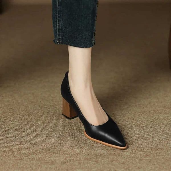 High Quality Womens Pump Autumn New Elegant Pointed Toe Pu Handmade Office Womens High Heels Shoes Black Size 40 T241024