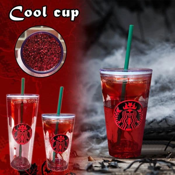Halloween Glass Cup Liquid Filled Snowball Water Drip Blood n With Straw Double Walled 241025