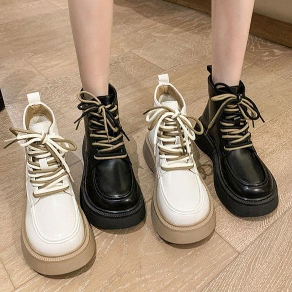 Designer Coarse Style Winter Boots with Side Zipper Genuine Leather Mid-Calf Height Round Toe Low Cut | High Heel 9d9c