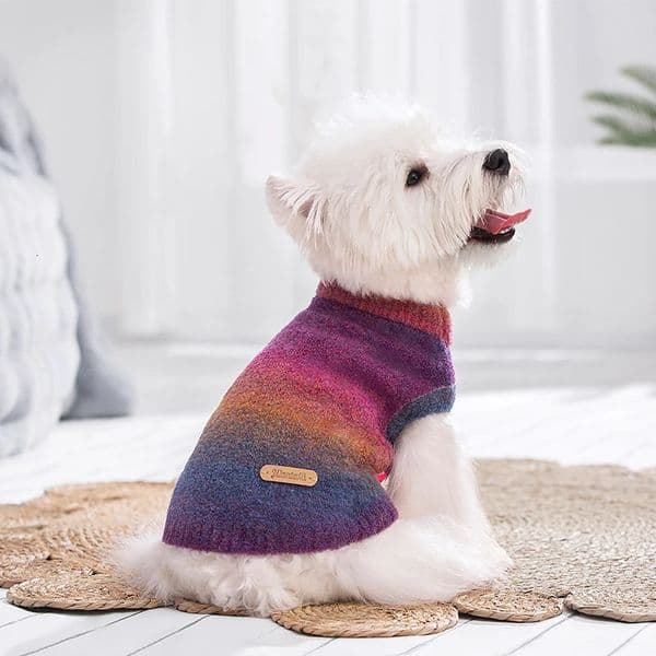 Fashionable fluffy puppy sweater suitable for puppies pink latte art medium dog girl turtle neck winter knitted wool sweater 241024