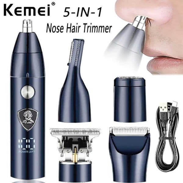 Kemei 5in1 rechargeable nose hair trimmer beard trimer mens eyebrow nose trimmer for nose and ear cleaner hair removal machineXJ241024
