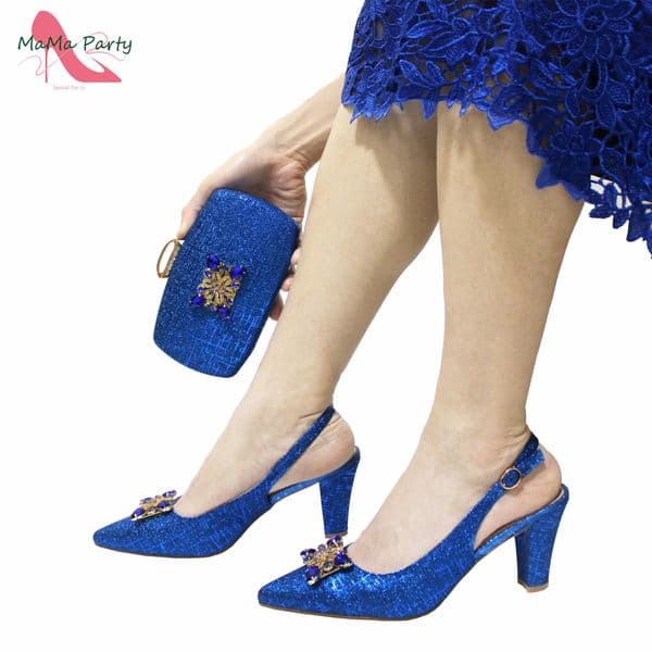 2024 Nigeria Womens Shoe Matching Bag Set Royal Blue Italian Womens Pump for Wedding Parties 241024