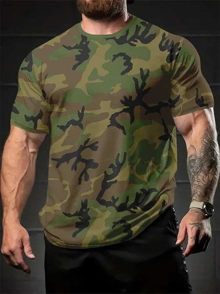 Camouflage Printed Mens T-shirt Summer Casual Mens Top Running Fitness Mens Short Sleeve Outdoor Fashion Mens Sports T-shirtX241025