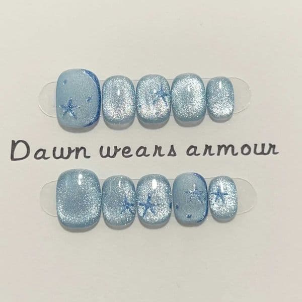 10 pieces of short ballet dancer handmade press nail blue cat eye fake nail wearable stick nail full set of fake nails Unas W241026
