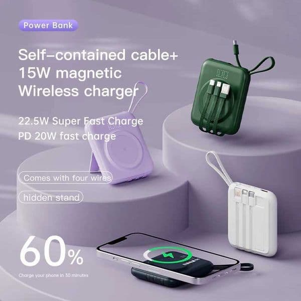 Mini fast charging power pack with large capacity 22.5W magnetic fast charging equipped with charging cable portable external battery full-size M241026