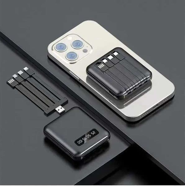Hot Sale Mobile power pack with 4 charging cables mini large capacity mirror power pack portable fast charging power pack 20000 10000mAh T241026