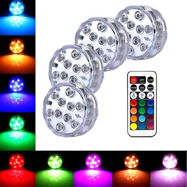 4LEDs Submersible Light with Remote Control Battery Powered Underwater Night Lamp for Pool Vase Bowl Wedding Party DecorationLX241026
