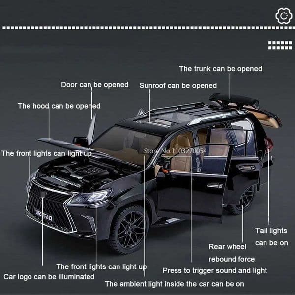 High Quality 1/18 LX570 SUV Alloy Toy Car Model Simulation Die Casting Large Off road Vehicle Sound and Light Pull Back Decoration Boy Gift T241025
