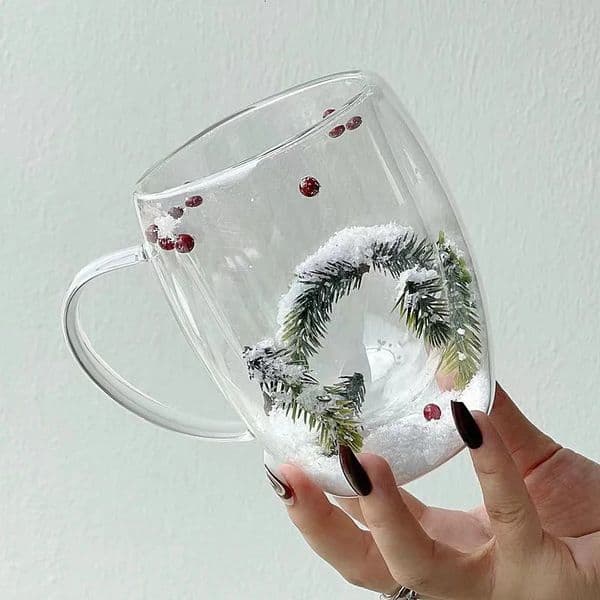 200/350ML Double Wall Transparent Glass Cup Christmas Theme Snow Scene Glass Coffee Cup Heat resistant Milk Cup Christmas Gift 241024