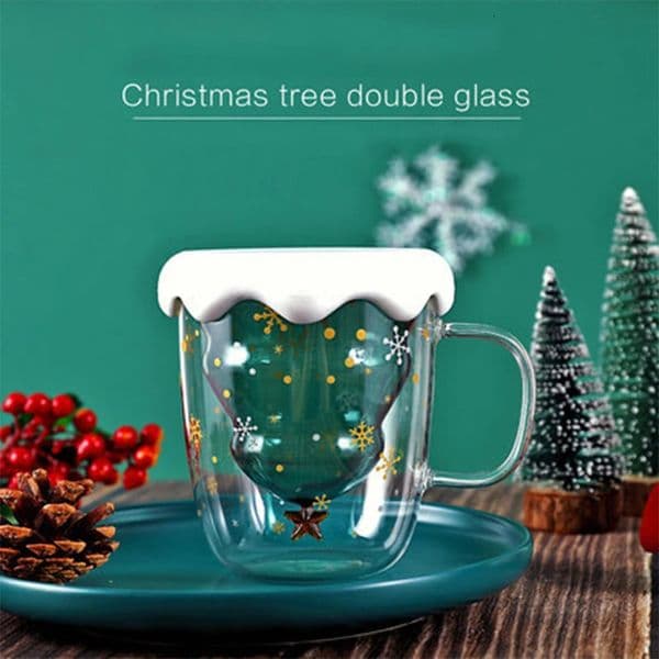 Double layer borosilicate insulated transparent cup Christmas gift cup creative health heat-resistant tea juice milk Christ cup 241024