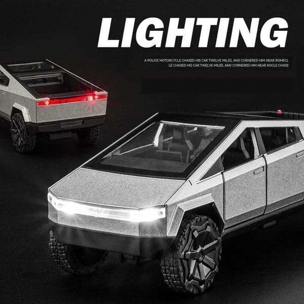 1 36 Tesla Cyber Truck Alloy Car Model Die Casting Car Toy Sound Light Leather Truck Childrens Christmas Gift Boy Toy M241025