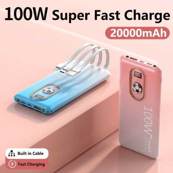 New Arrival A 100W fast charging power pack with 20000mah built-in cable for Powerbank suitable for mobile phones with 15 and 14 lights Z241026