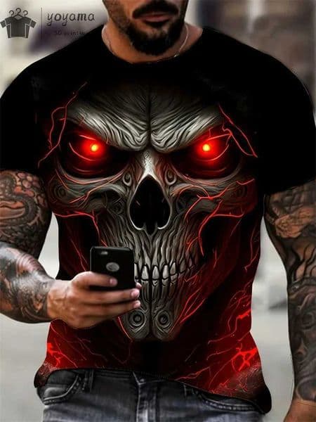 Mens Horror Skull Print T-Shirt 3D Print Vintage O-Neck Short Sleeve Fashion Oversized T-Shirts Mens Summer Street ClothingX241025