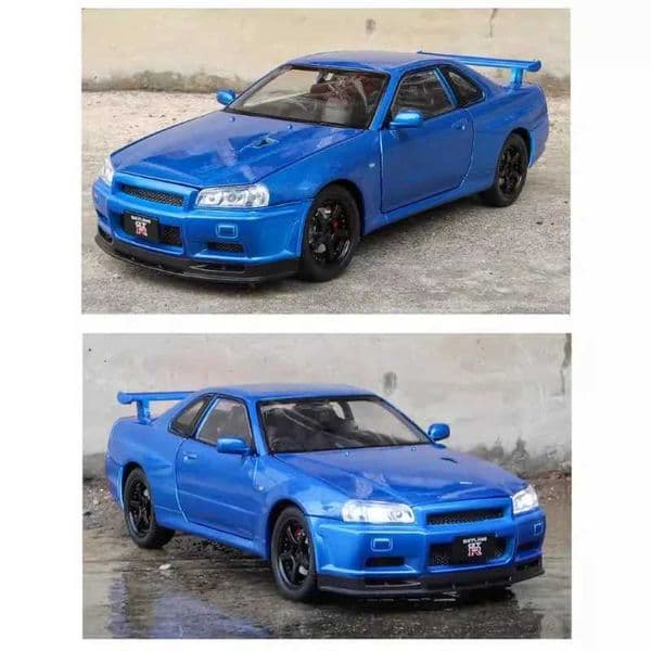 Plane High Quality 1/24 Nissan Skyline Gtr-R34 Fast And slot car Fury Alloy Model Light Collective Micro Sound Die Casting Toy Car Boy Car Track