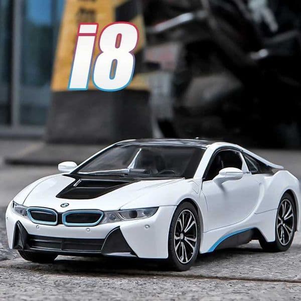 1 24 BMW I8 Supercar Alloy Car Diecasts Toy Vehicles Car Model Sound and Light Pull Back Car Toys Childrens Gift M241025