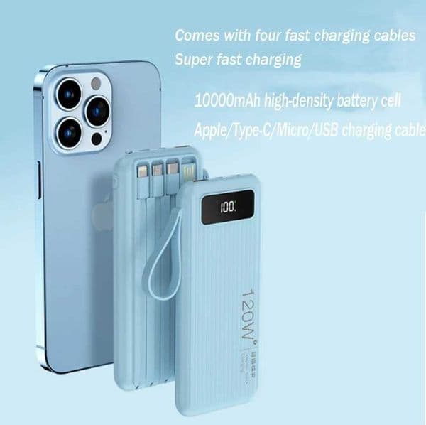 Hot Sale New fast charging large capacity portable 20000mAh digital power pack with built-in cable T241026