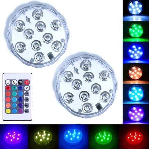 10 LEDs Submersible Light Remote Control Underwater Night Lamp Swimming Pool Light IP68 Waterproof Fountain Landscape LightLX241026