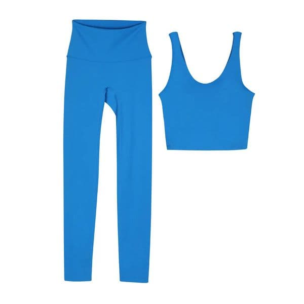 Yoga Set For Women 2 Piece High Waist Leggins With Bra Gym Clothes Workout Outfit Black Lightning blue yoga sets Sizes 2-12 thumbnail 2