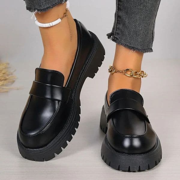 British style platform Loafers womens 2024 Plus size round toe single shoe womens thick soled Pu leather shoes unprinted good product 241024