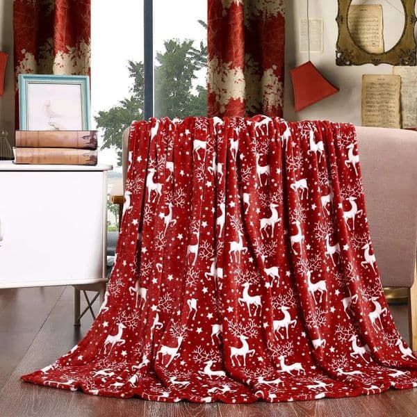 Christmas blanket wool blanket snowflake blanket reindeer printed plush winter blanket suitable for office nap family bed sofa 241107