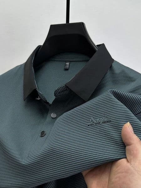 High end ice silk short sleeve Tshirt mens summer fashion plaid letter n for cool and breathable casual POLO shirt 241024