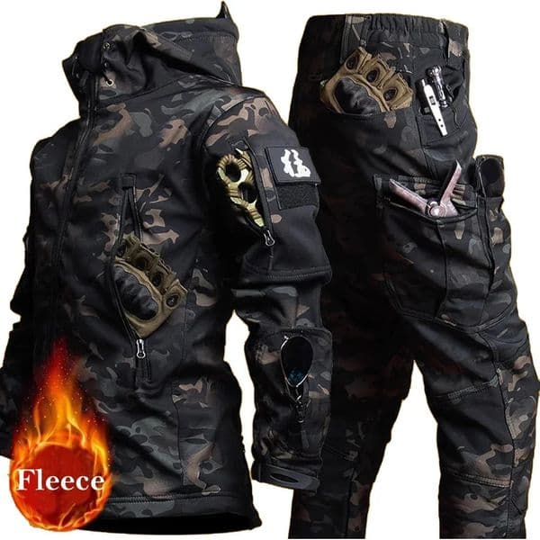 Mens Winter Jacket Tactical Sets Fleeced Sharkskin Windproof Waterproof Padding Suits Paintball Uniform Pockets Camo 241025