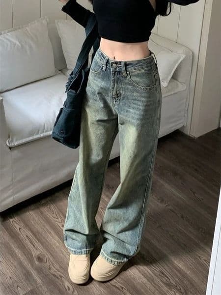 Deeptown Y2k Baggy Wide Leg Jean Vintage Streetwear Washed Denim Pants Grunge Basic Slouchy Blue Trousers Femme Autumn Z260313