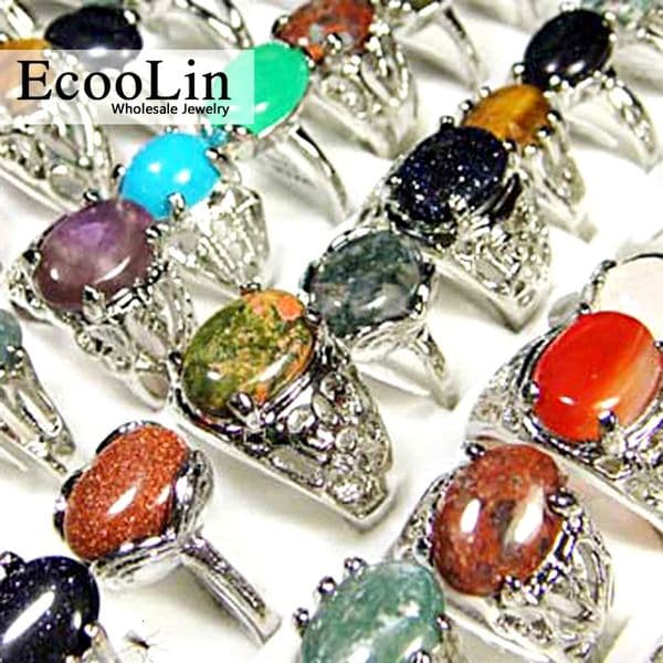 15Pcs Fashion Mixed Natural Stone Women Ladies Rings Style Retro Jewelry Wholesale Ring Lots LR020 241028