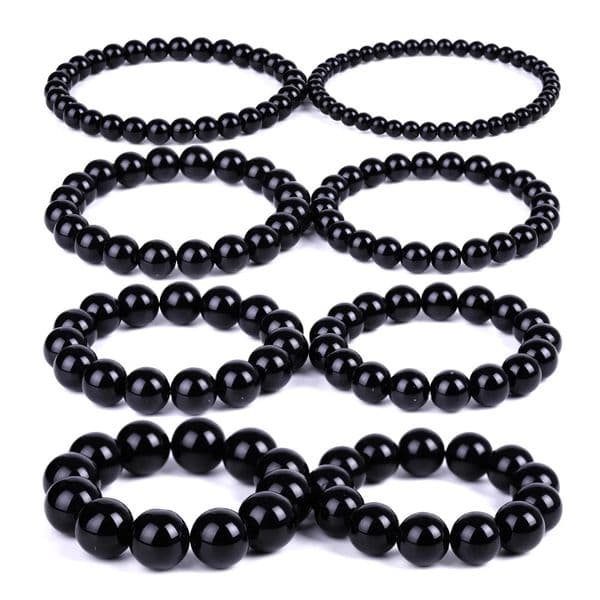 Black Obsidian Bracelet Buddhist Prayer Blessing Blackstone Healing Stone Ball Beads Jewelry Valentines Present 241028