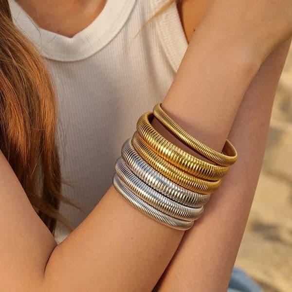 Stainless Steel Texture Flex Snake Chain Cuff Bracelet 18k Gold Plated Wide Bangle Fashion Jewelry Women Gifts 241028