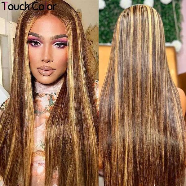 Bone Straight Highlight Ombre Transparent Lace Front Wig Pre Shedding Swiss Lace 180 Density Female M241028