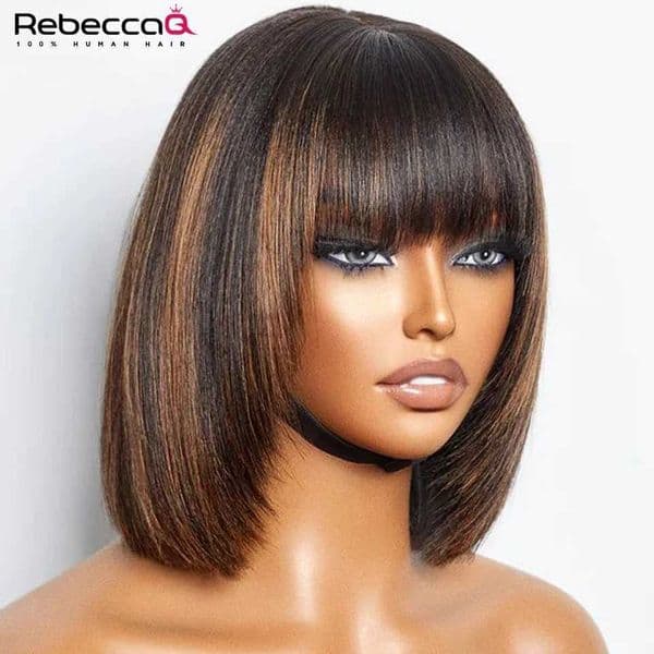 Highlight Blonde Short BOB 3x1 Lace Non Glued Wig Ready to Go to Brazil 1b/30 Straight Bob Bone with bangs Suitable for Women M241028